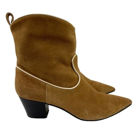 L`autre Chose Women's Leather Suede Pointed Western Heel Ankle Boots Size 38 Tan - Picture 2 of 15